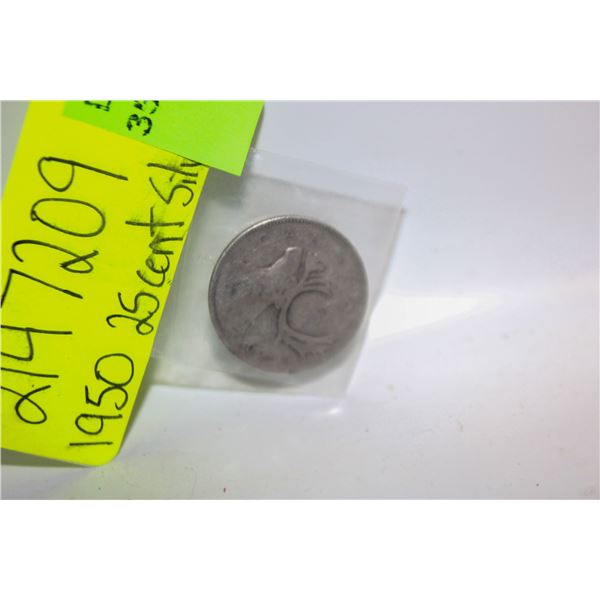 1950 CANADIAN 5.6 GRAM SILVER 25 CENT COIN