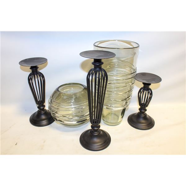 PAIR OF SMOKED STUDIO GLASS VASES WITH