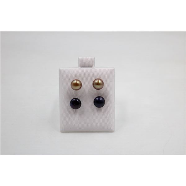 #172-NATURAL AKOYA PEARL STUD EARRINGS 2 PAIRS