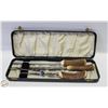 Image 1 : ANTIQUE BONE HANDLED CARVING KNIFE, FORK & SHARPEN