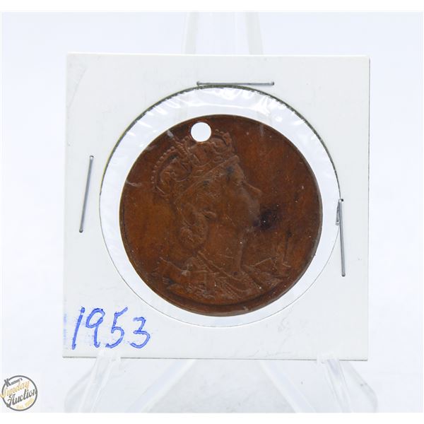 1953 CANADIAN QUEEN ELIZABETH 2 BRONZE COIN
