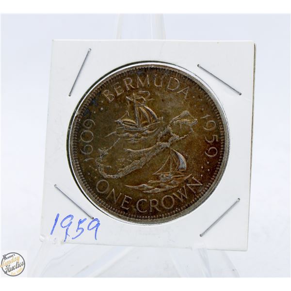 1959 BERMUDA ONE CROWN SILVER COIN