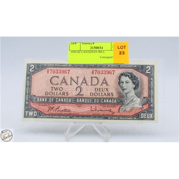 1954 $2 CANADIAN BILL