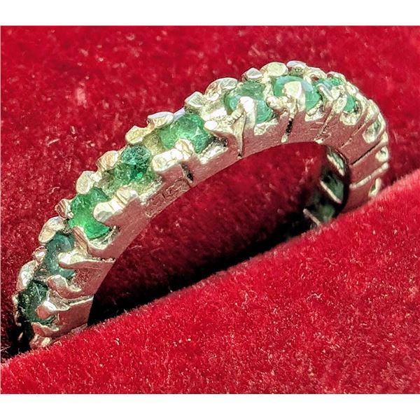 SILVER GENUINE EMERALD FULL ETERNITY RING