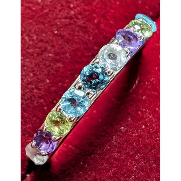 SILVER GENUINE MULTI COLOR GEMSTONE RING
