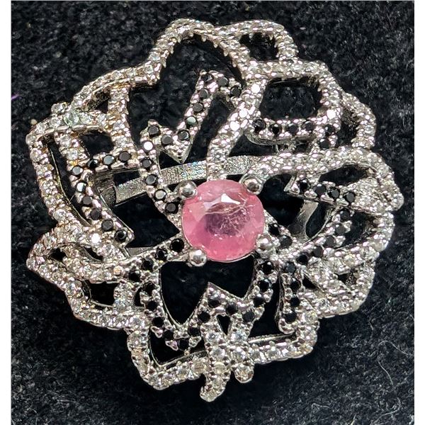 SILVER RUBY AND CZ RING SIZE 8