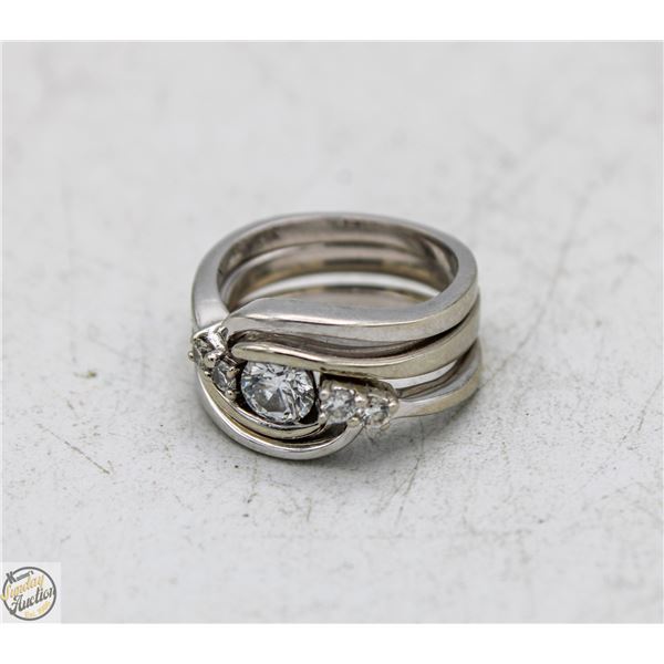 LADIES THREE PC WHITE GOLD AND DIAMOND RING SET