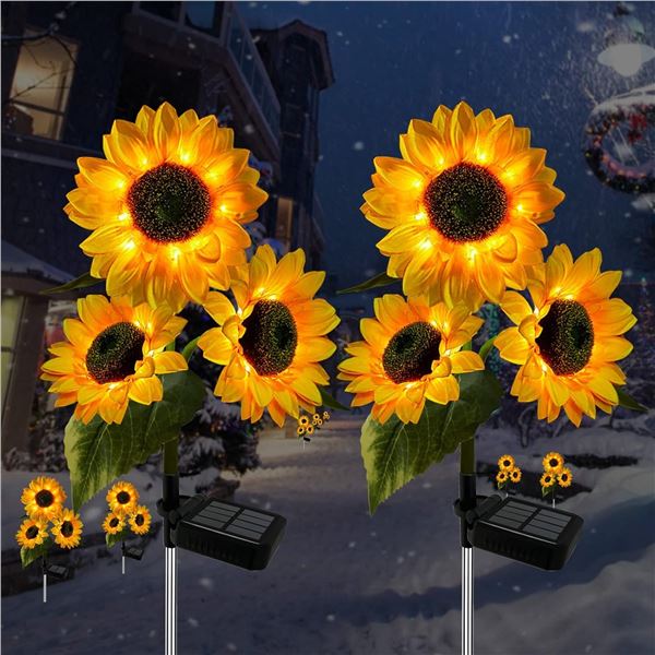2 PCS SOLAR THREE-HEAD SUNFLOWER OUTDOOR LIGHT