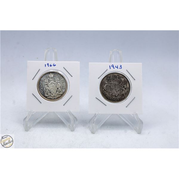 CANADIAN 50 CENT PIECES 1943 & 1966
