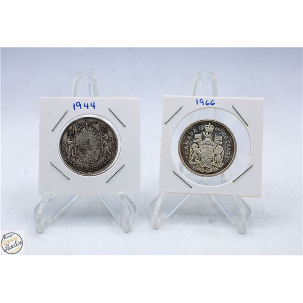 CANADIAN 50 CENT PIECES 1944 & 1966