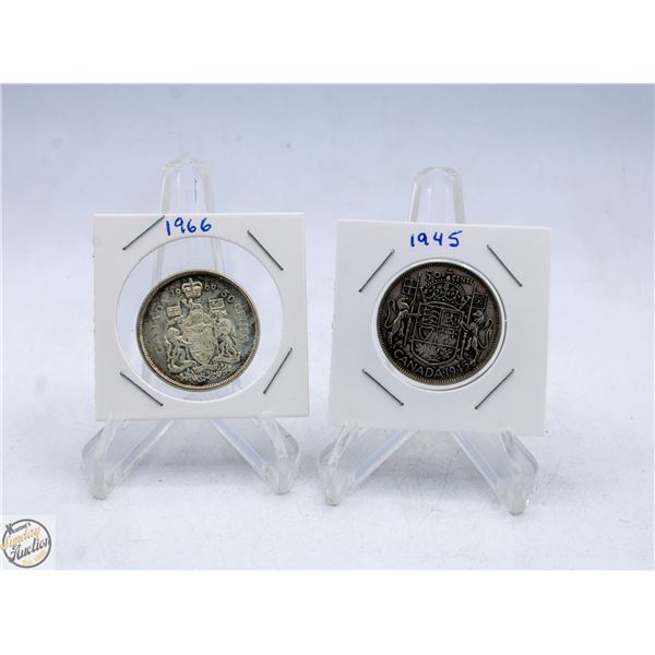 CANADIAN 50 CENT PIECES 1945 & 1966