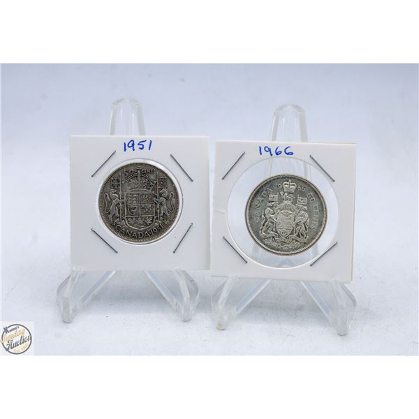 CANADIAN 50 CENT PIECES 1951 & 1966