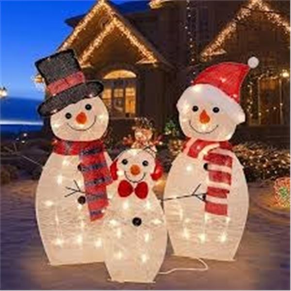 NEW SNOWMAN FAMILY 3PCS WITH TWINKLE LIGHTS