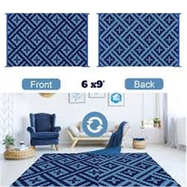 NEW INSUN GEOMETRY OUTDOOR RUG BLUE 9 X 12'