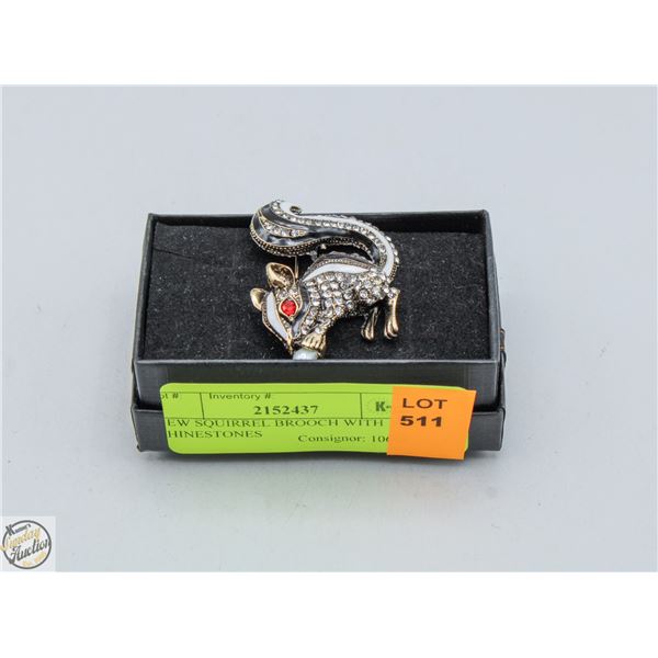 NEW SQUIRREL BROOCH WITH RHINESTONES