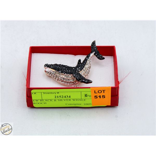 NEW BLACK & SILVER WHALE BROOCH