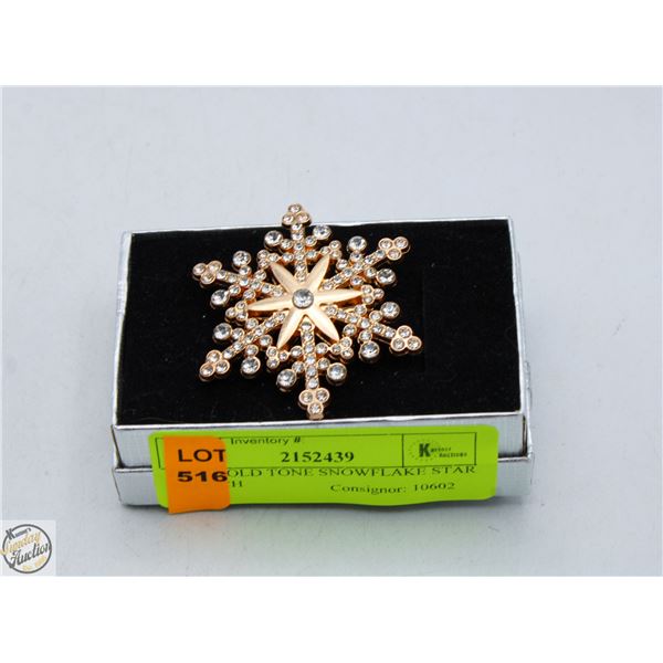 NEW GOLD TONE SNOWFLAKE STAR BROOCH