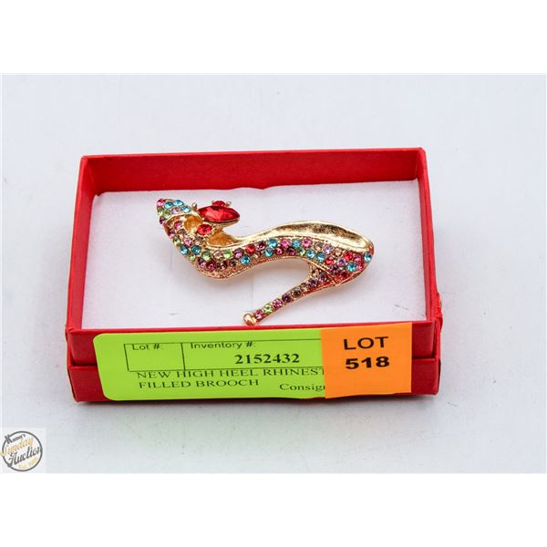 NEW HIGH HEEL RHINESTONE FILLED BROOCH