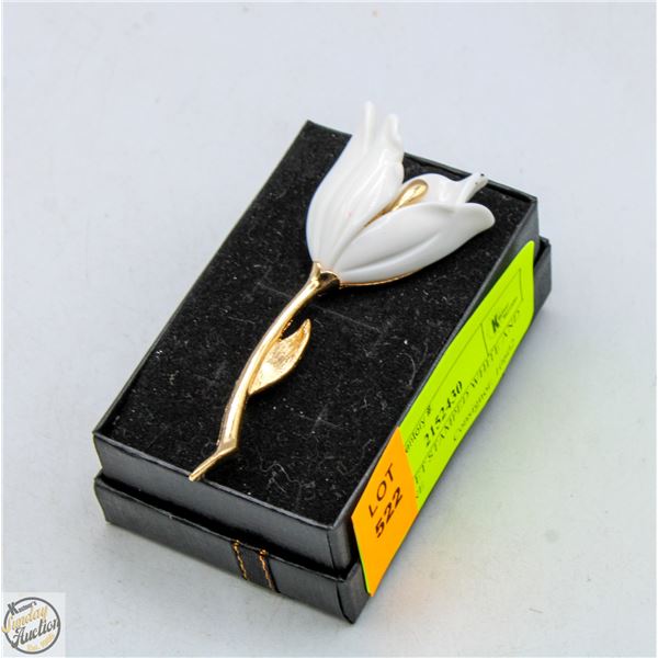 NEW MONET STAMPED WHITE AND GOLD TONE