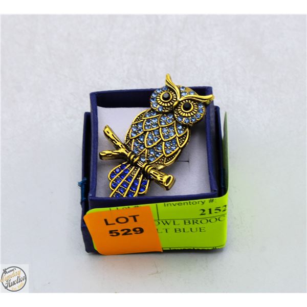 NEW OWL BROOCH 1.06”X1.77” COBALT BLUE