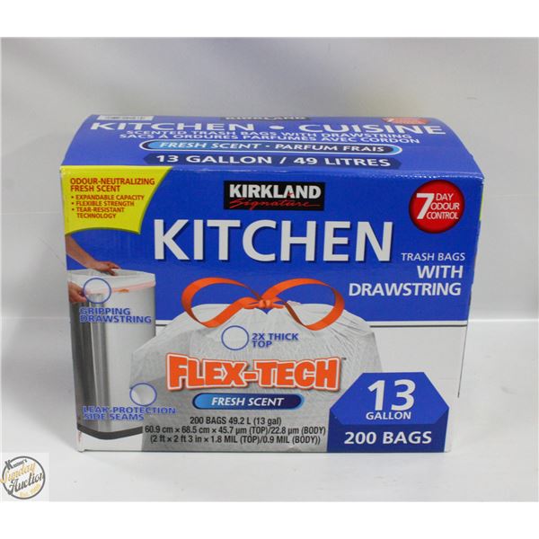 NEW W BOX 200 BAGS KIRKLAND KITCHEN 13 GALLONS