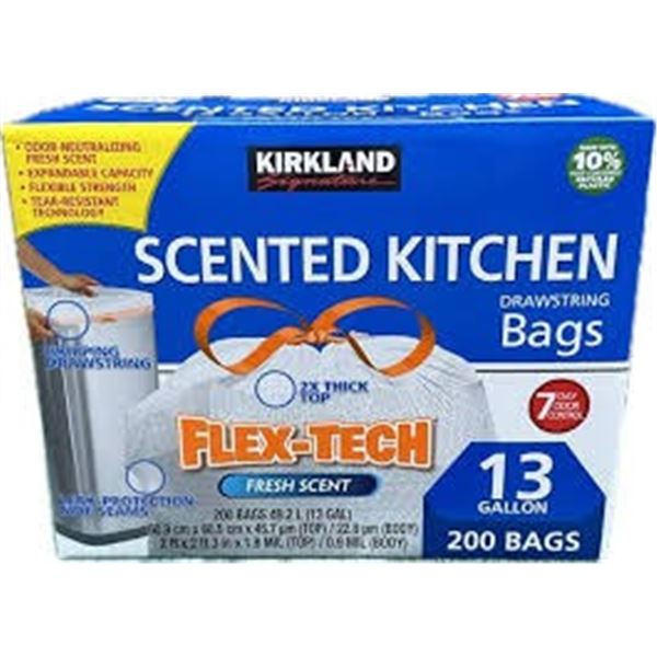 200 BAGS KIRKLAND 13 GALLON TRASH BAGS