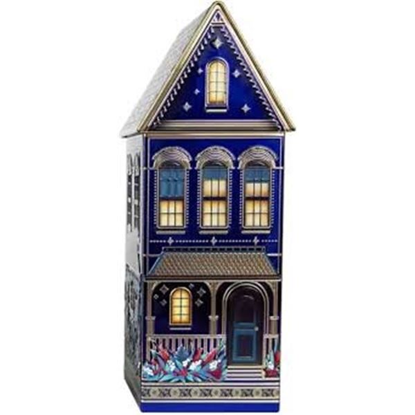 345G HOUSE TIN WITH COOKIES BLUE