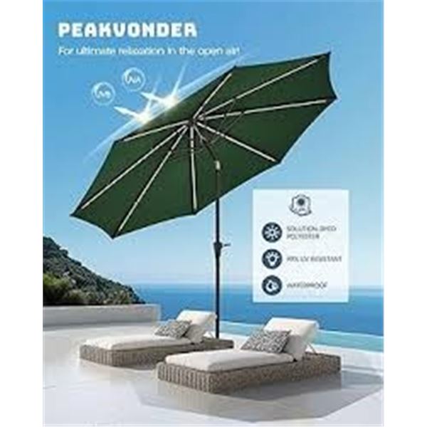 BRAND NEW PEAKVONDER 9FT PATIO UMBRELLA W SOLAR