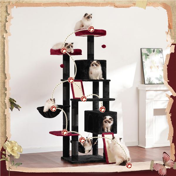 NEW GITELSNOUR CAT TREE H-72" CAT TOWER RED/BLACK