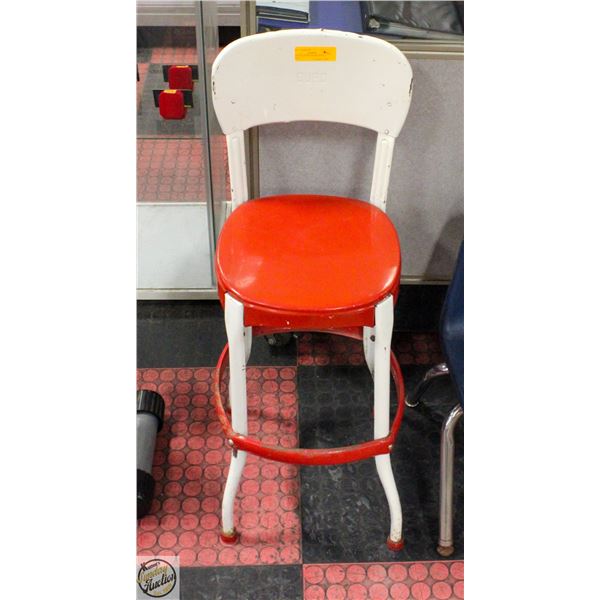 VINTAGE RED & WHITE METAL STOOL