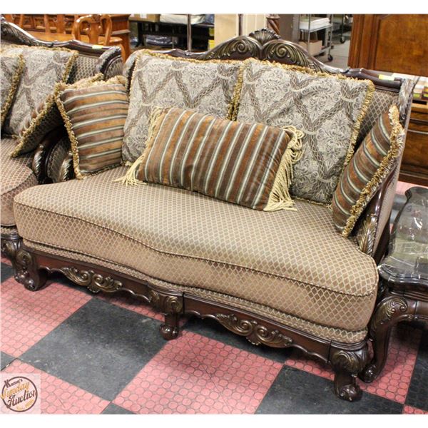 WOODEN CARVED FRAMED SOFA LOVE SEAT SIZE W/ACCENT