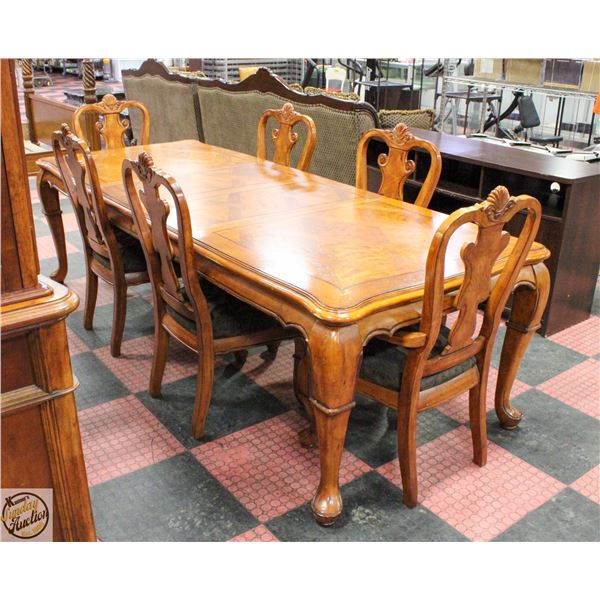 SOLID WOOD CARVED/INLAID WITH 6 MATCHING CHAIRS +