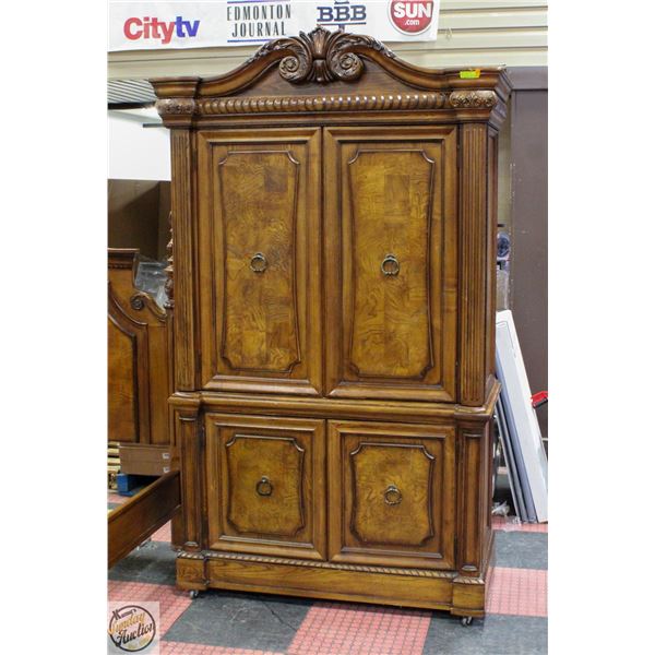 SOLID WOOD CARVED 2PC ARMOIRE H-90" W-25" L-53"