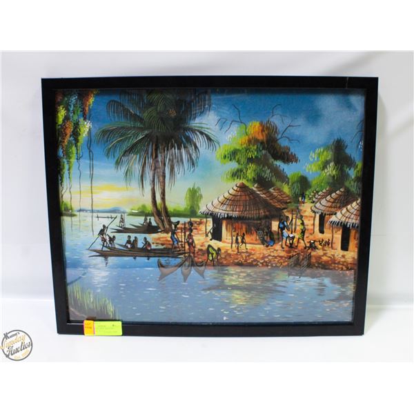 “AFRICAN VILLAGE” PRINT ON CANVAS (17” X 21”)