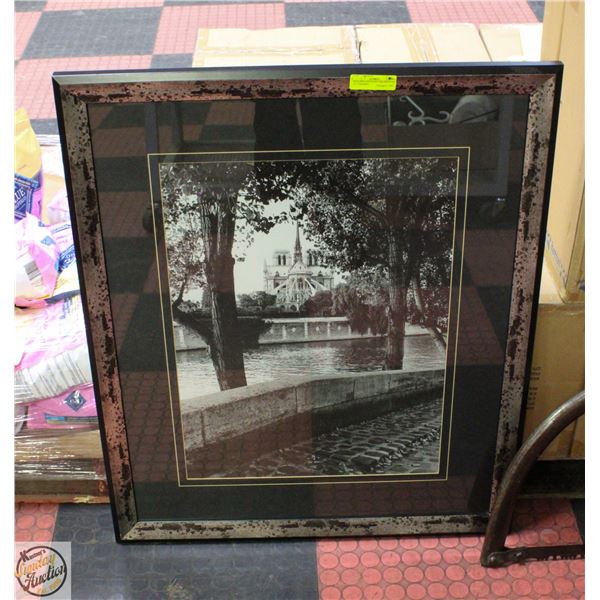 ENGLISH CASTLE BY THE RIVER 28" X 4" FRAMED