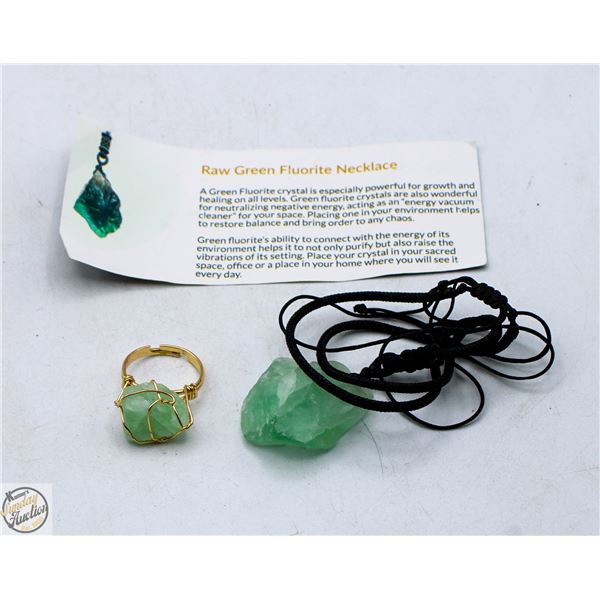 ESTATE GENUINE RAW GREEN FLOURITE PENDANT