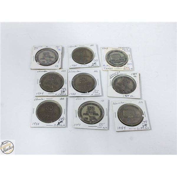 9 COLLECTIBLE EDMONTON COIN CLUB 30 YEAR TOKENS