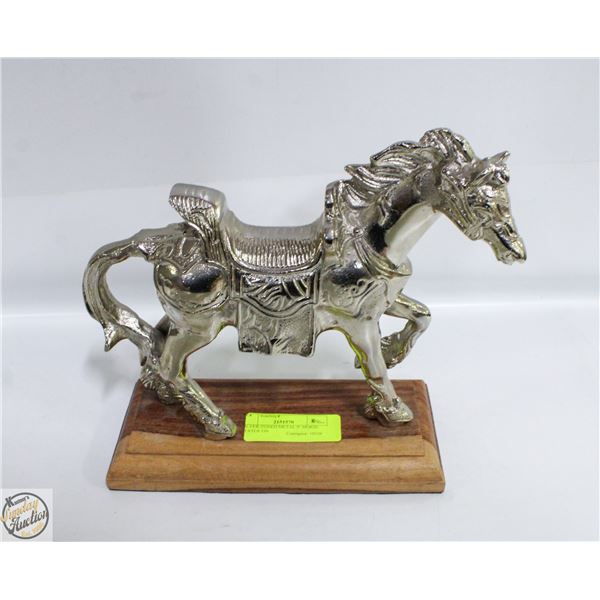 SILVER-TONED METAL 9" HORSE STATUE ON