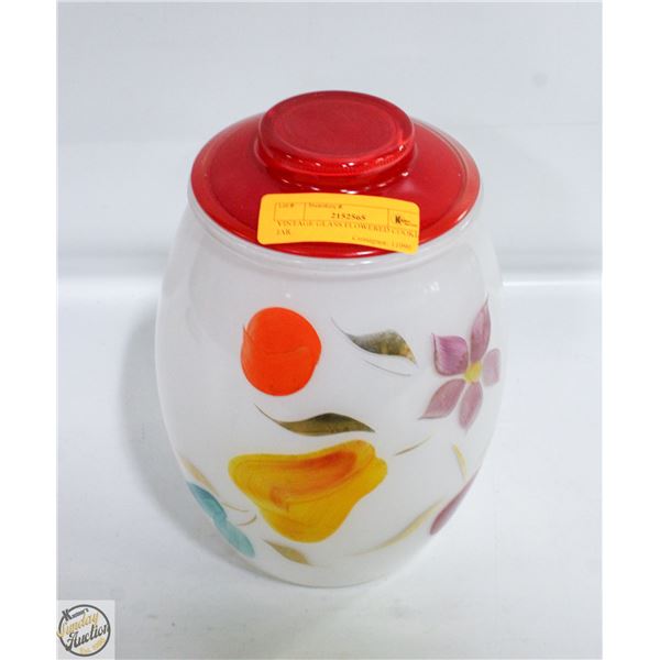 VINTAGE GLASS FLOWERED COOKIE JAR