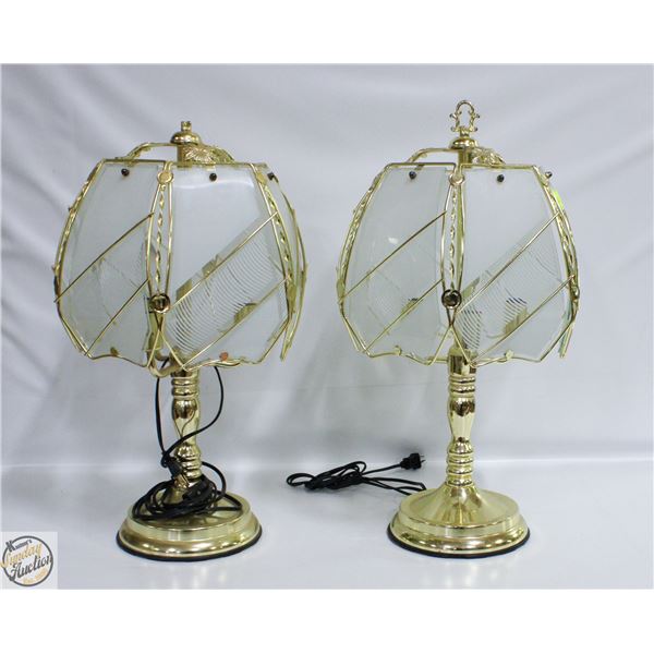 PAIR OF VINTAGE BRASS & GLASS TOUCH LAMPS