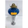 Image 1 : VINTAGE BLUE GLASS & CHROME OIL LAMP
