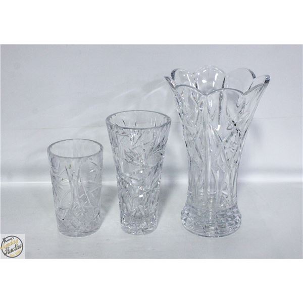 LOT OF THREE HEAVY CRYSTAL VASES
