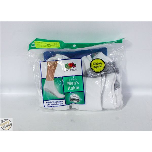 ANKLE SOCKS WHITE 6-12 SZ 6-PACK FRUIT OF THE LOOM