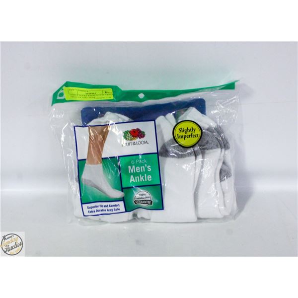 ANKLE SOCKS WHITE 6-12 SZ 6-PACK FRUIT OF THE LOOM