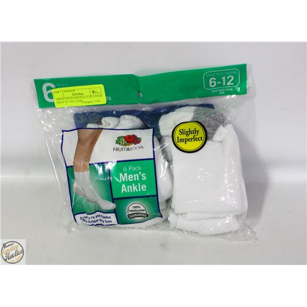 ANKLE SOCKS WHITE 6-12 SZ 6-PACK FRUIT OF THE LOOM