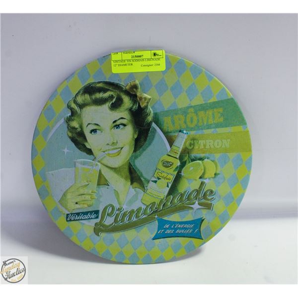 VINTAGE TIN SODHAIS LIMONADE 12" DIAMETER