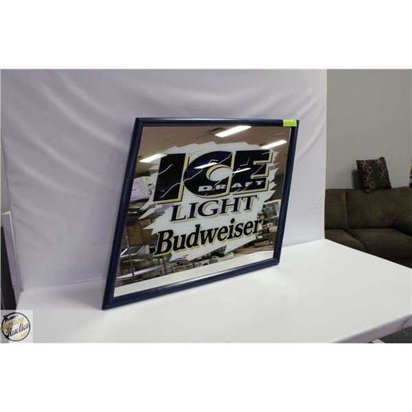 MIRRORED BUDWEISER ICE DRAFT 25" X 22"