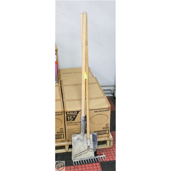 2 SHOVELS SOLD WITH RAKE