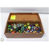 Image 1 : WOODEN BOX MARBELS  SOME KAT EYES OVER 200