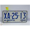 Image 1 : 1966 ALBERTA LICENSE PLATE